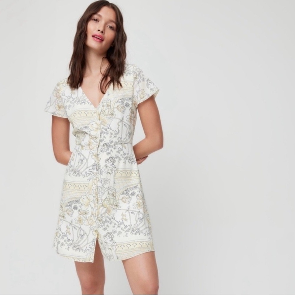 Aritzia Wilfred Nazaire Antique Pattern Mini Dress Yellow White Black Size US 6 - Picture 3 of 17